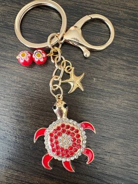 Red Turtle Charm Keychain